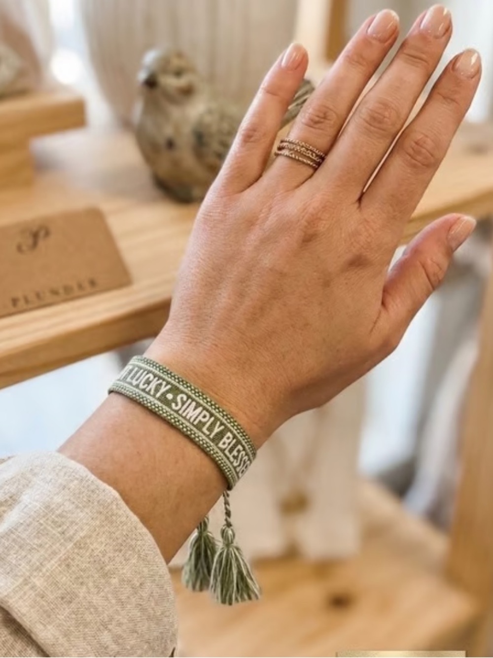Plunder Light Green and White "Not Lucky • Simply Blessed" Woven Bracelet